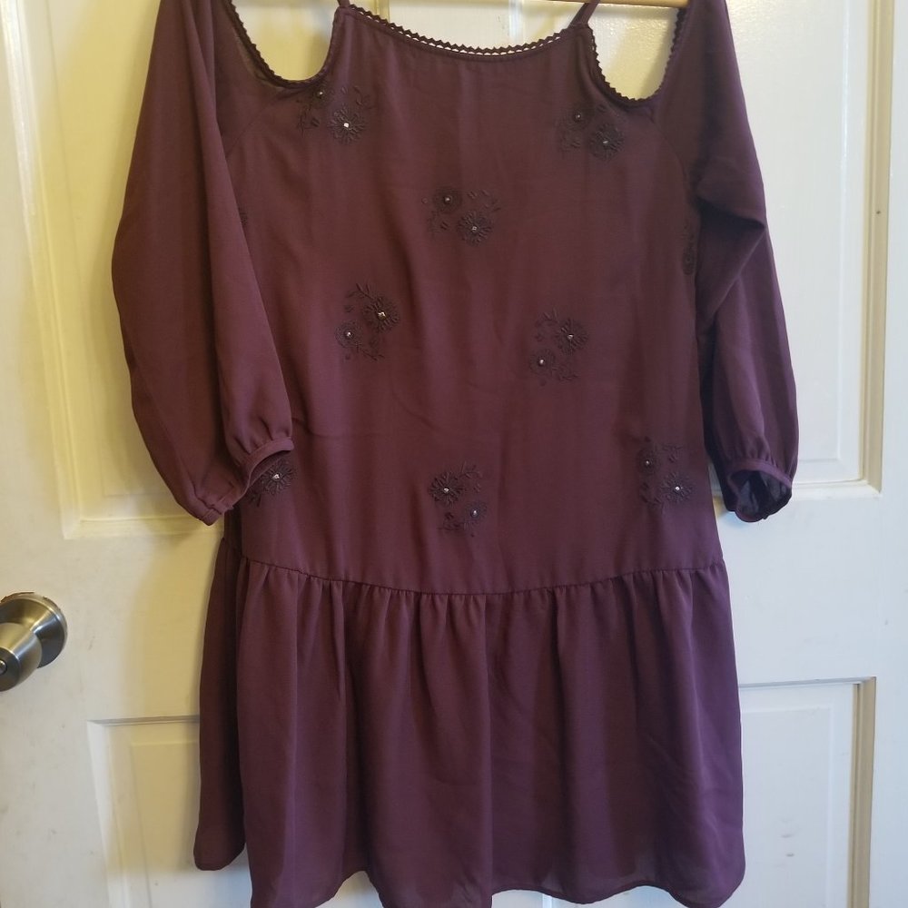 Maroon cold shoulder peplum dress